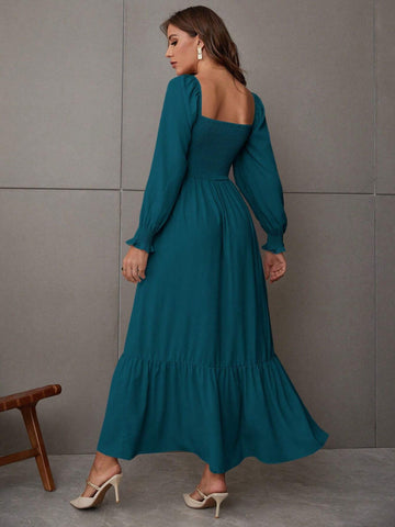 Breezaya Square Neck Ruffle Hem Dress