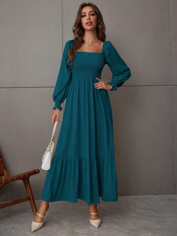 Breezaya Square Neck Ruffle Hem Dress