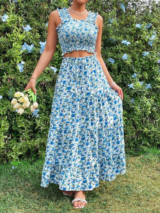 Frenchy Small Floral Print Vacation 2 Piece Outfit