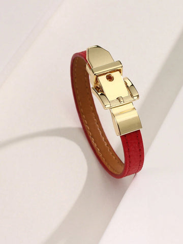 1pc Fashionable Leather Bracelet Decor With Adjustable Clasp