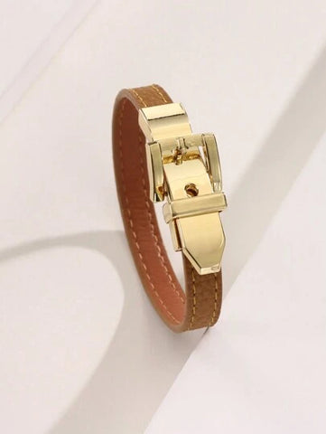 1pc Fashionable Leather Bracelet Decor With Adjustable Clasp