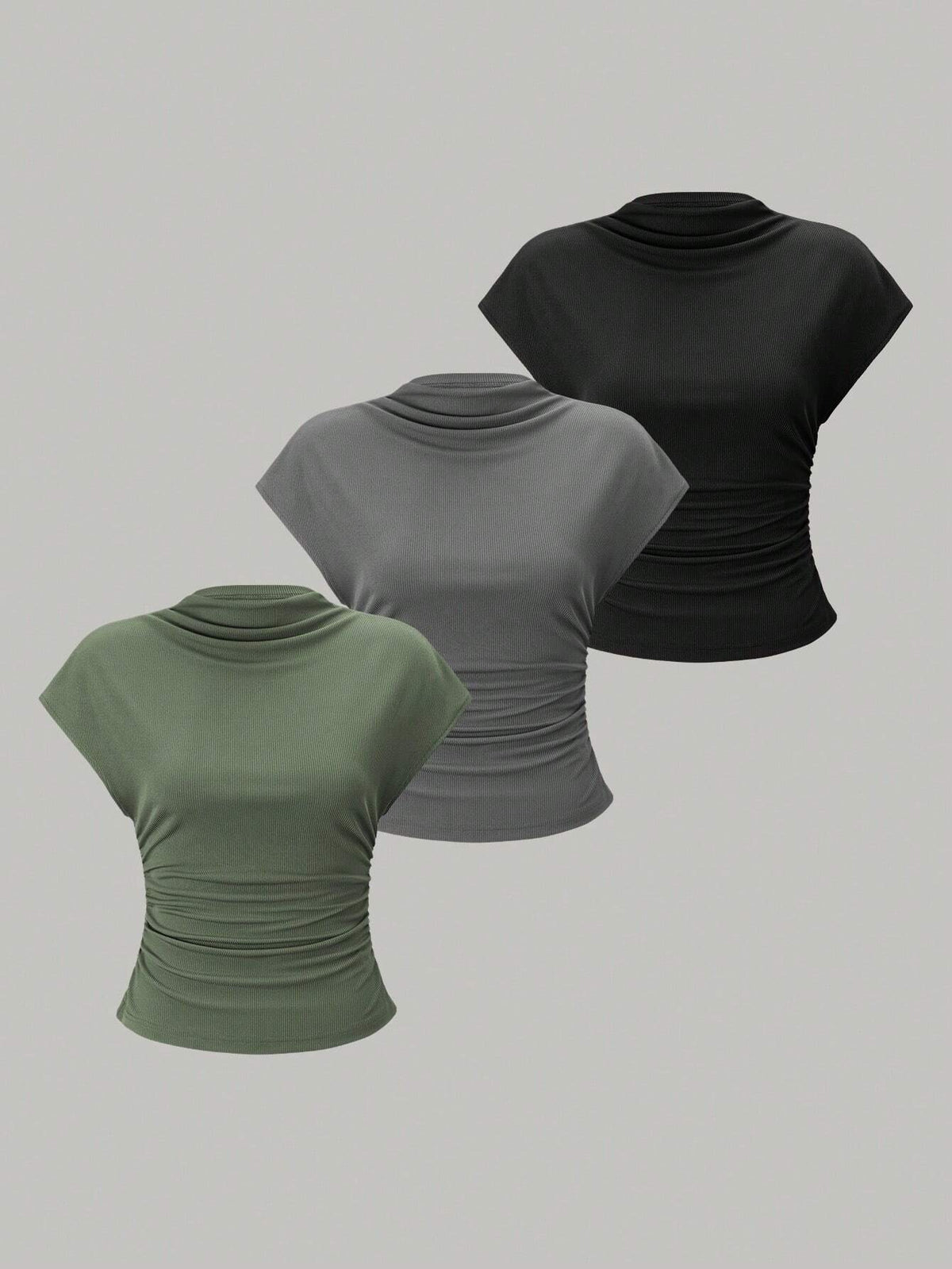 Essnce 3pcs Stand Collar & Pleated Design T-Shirt