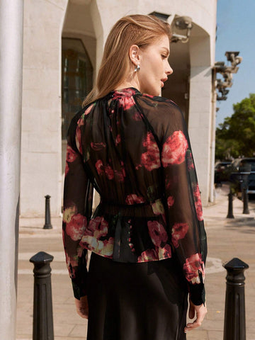 Anewsta Vintage Printed Hollow Out Top