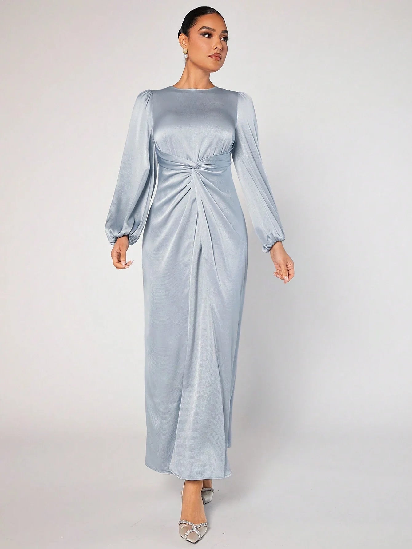 Modely Ladies' Round Neck Lantern Sleeve Arabian Abaya Dress