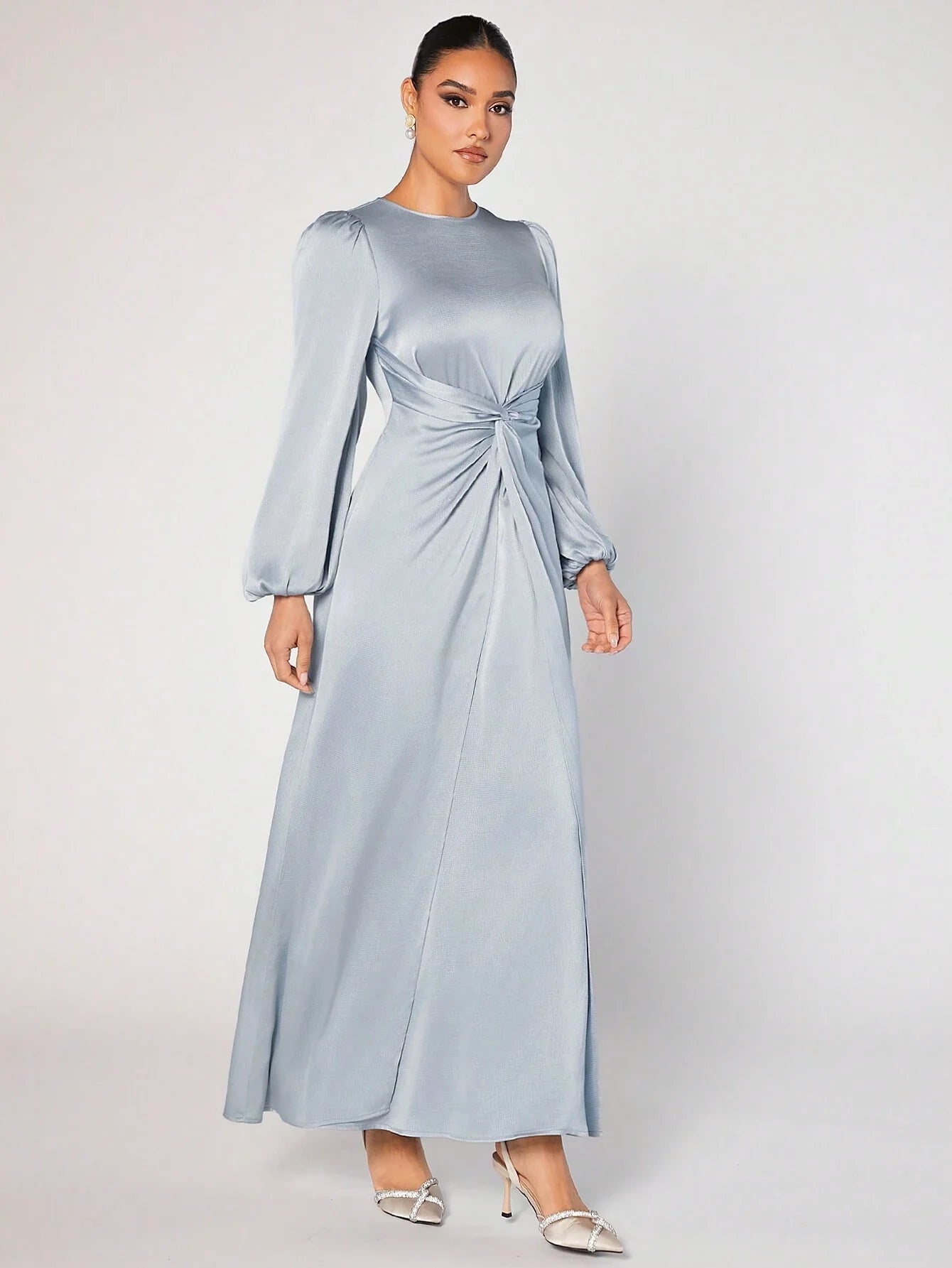 Modely Ladies' Round Neck Lantern Sleeve Arabian Abaya Dress