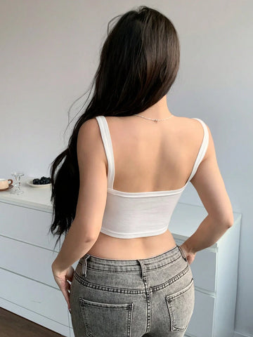 DAZY Women's Solid Color Button Front Knotted Strap Tank Top