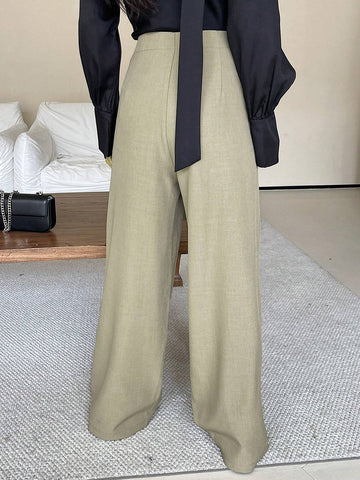 DAZY Solid Slant Pocket Wide Leg Suit Pants
