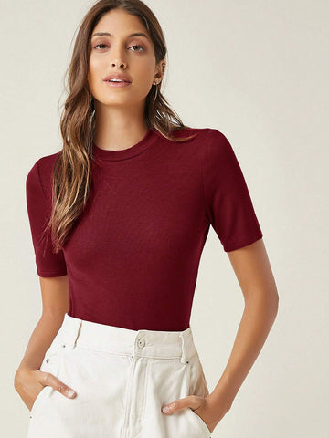 BASICS Mock Neck Rib-knit Tee