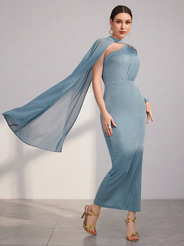 Modely Women's Bodycon Dress With Asymmetrical Neckline And Decorative Sequins