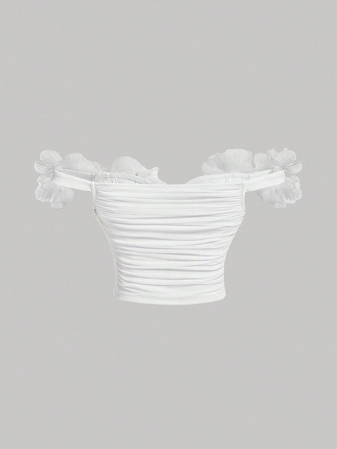 MOD Solid Color Off-Shoulder Top With 3d Flower Wrap Detail