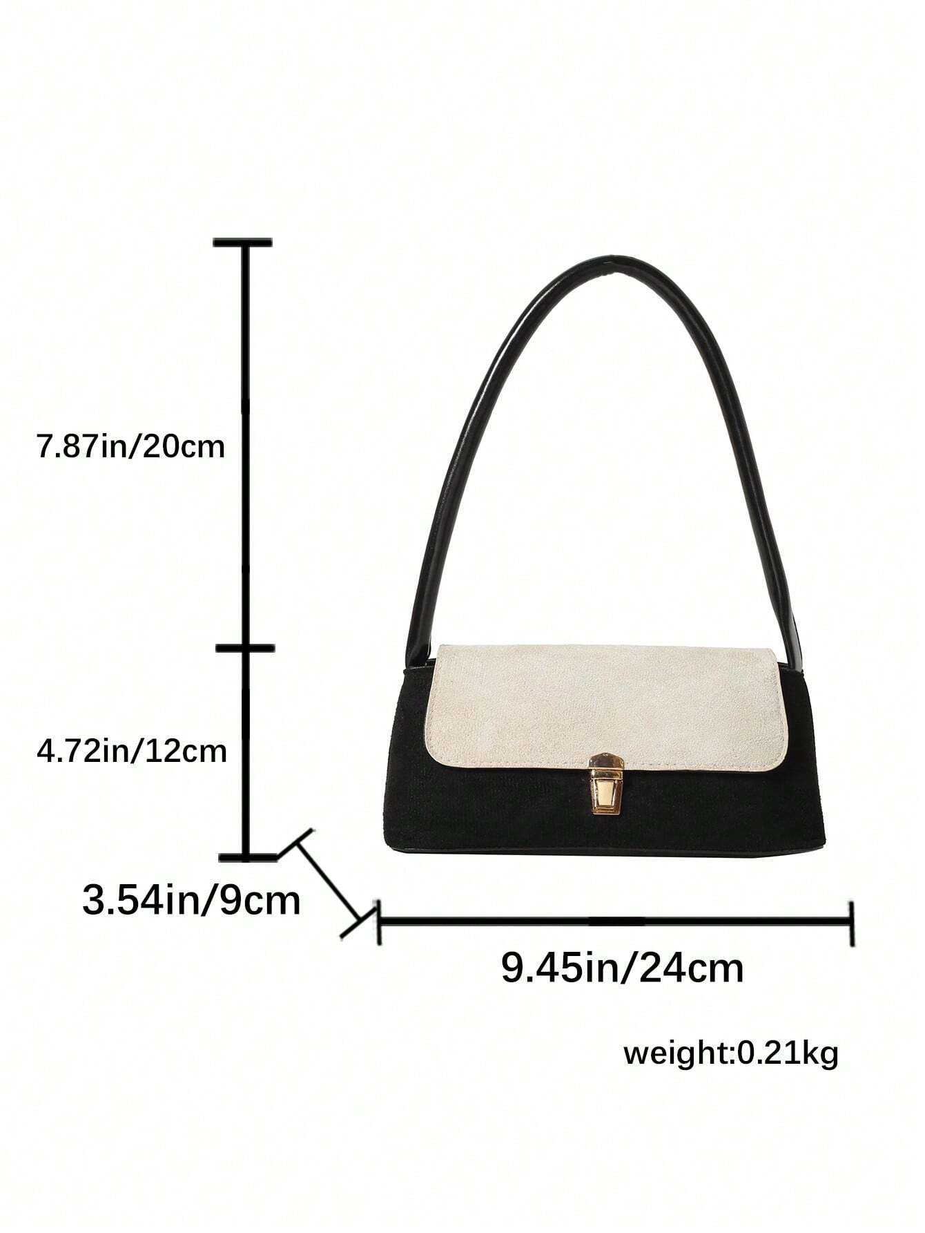 1pc Solid-Colored Suedette Portable Commuting Lock Buckle Stylish Simple Retro Versatile Shoulder Bag