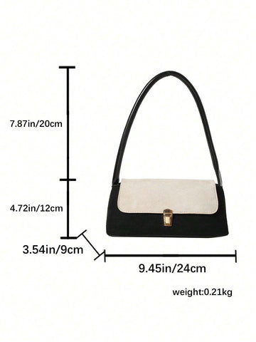 1pc Solid-Colored Suedette Portable Commuting Lock Buckle Stylish Simple Retro Versatile Shoulder Bag