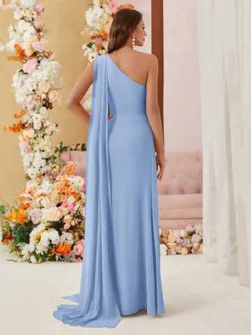 Belle Single Shoulder Chiffon Bridesmaid Dress With Draping Ruffles