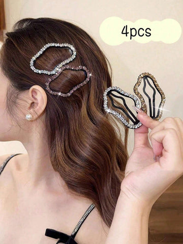 4pcs/Set Women's Multicolor Crystal Asymmetrical Shaped Hair Clips