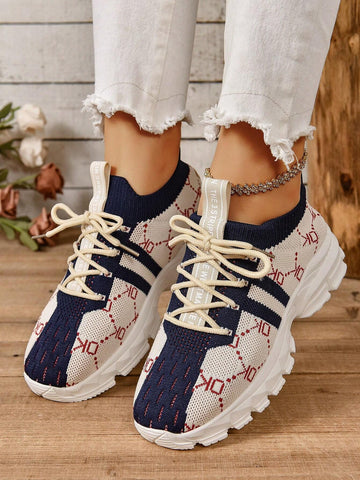 Ladies' Fashionable Khaki Color Plus Size Color Block Breathable Versatile Mesh Running Shoes