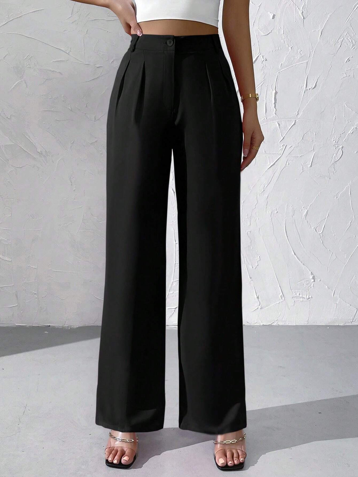 Privé High Waist Plicated Detail Wide Leg Pants