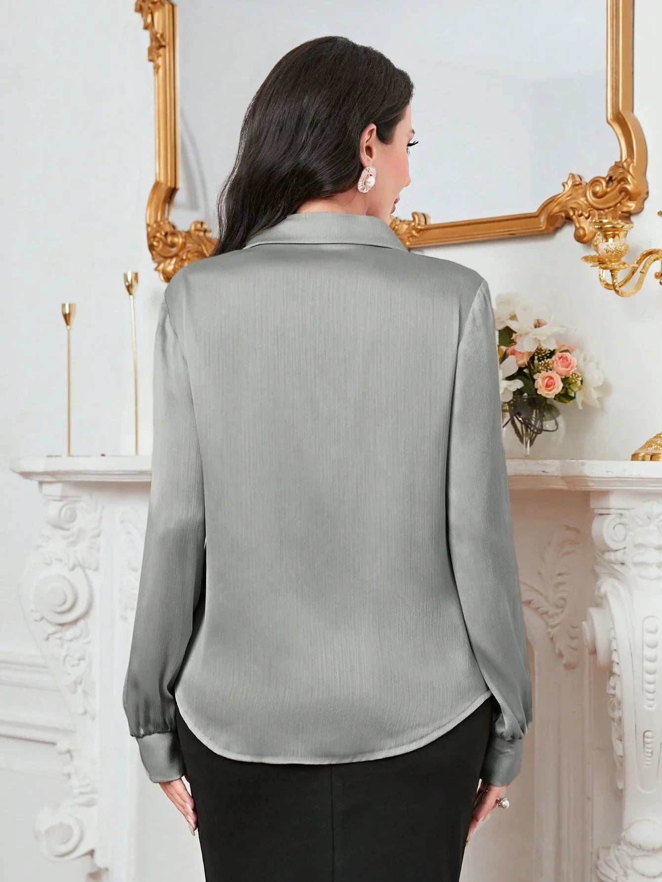 Modely Women's Solid Color Lantern Sleeve Shirt