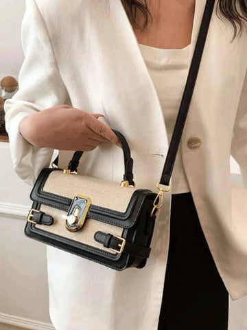 Fashionable,Minimalist,Casual,Small Square Bag Buckle Decor