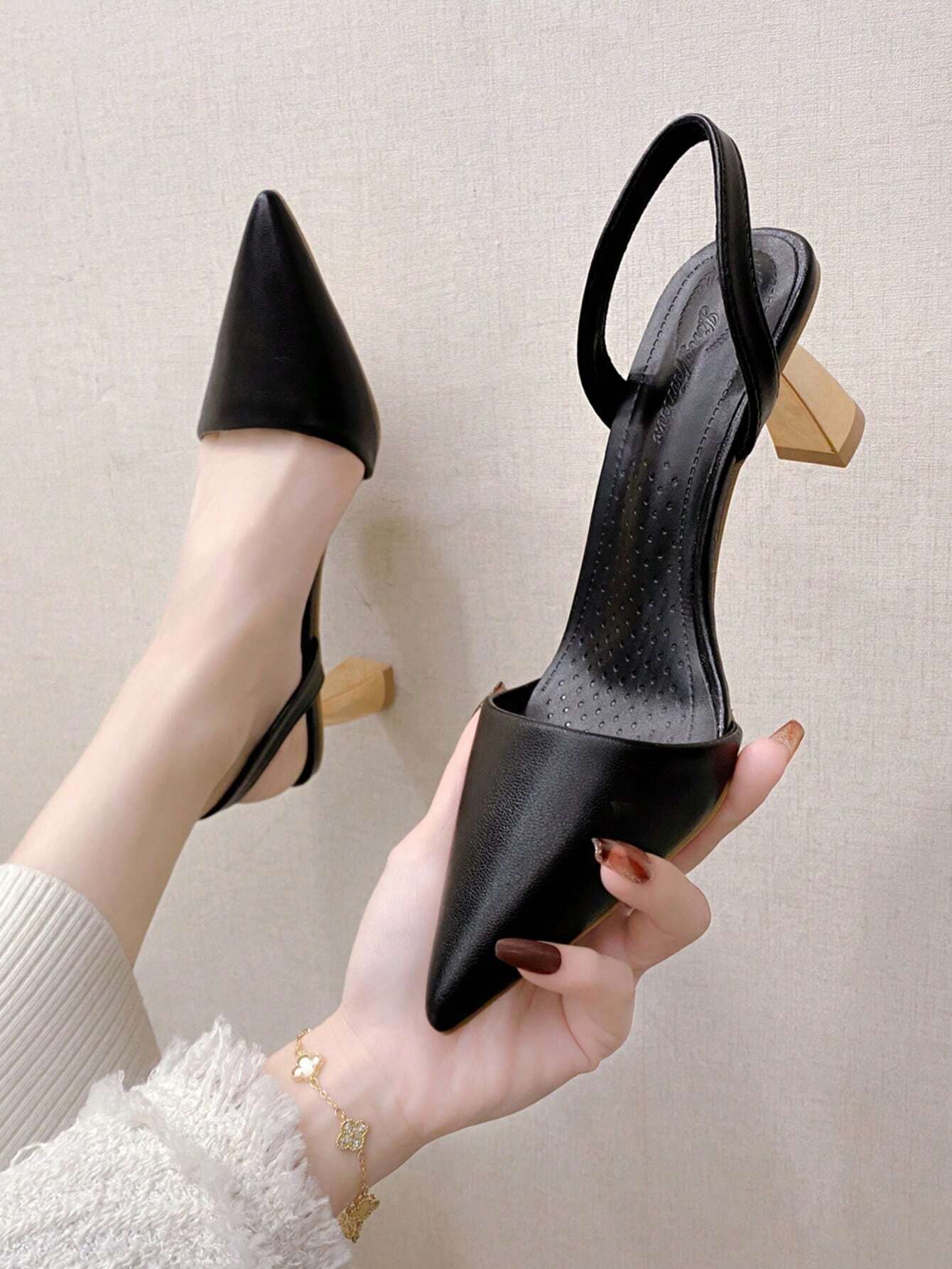 Women Minimalist Slingback Pumps, Point Toe Sculptural Heeled Fashion Pumps