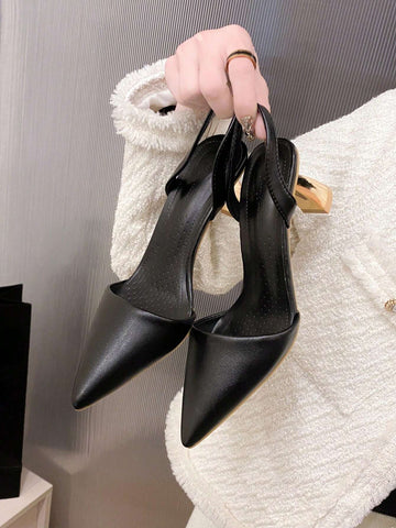 Women Minimalist Slingback Pumps, Point Toe Sculptural Heeled Fashion Pumps