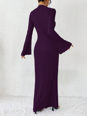 Raffinéa Solid Color Trumpet Sleeve Mermaid Dress