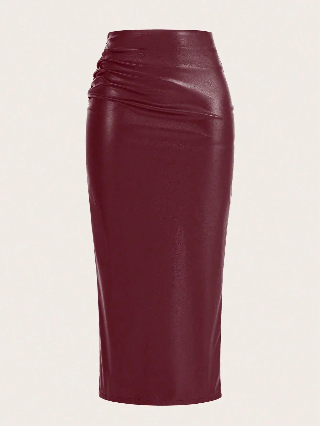 Raffin�a Solid Color Pleated Back Zipper Slit Skirt