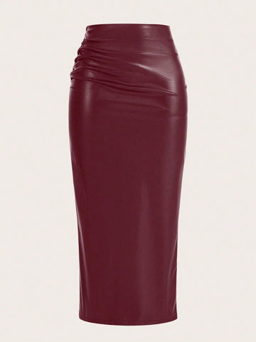 Raffinéa Solid Color Pleated Back Zipper Slit Skirt