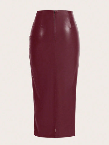 Raffinéa Solid Color Pleated Back Zipper Slit Skirt