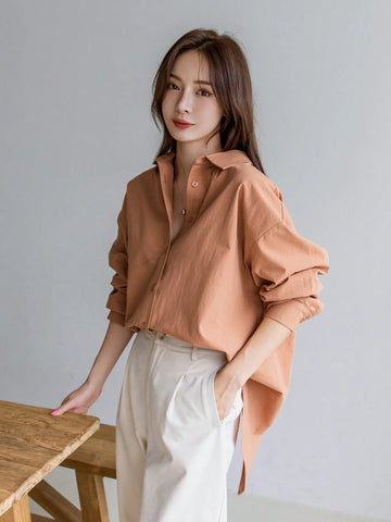 Dazy-Less Women's Solid Color Simple Daily Long Sleeve Shirt