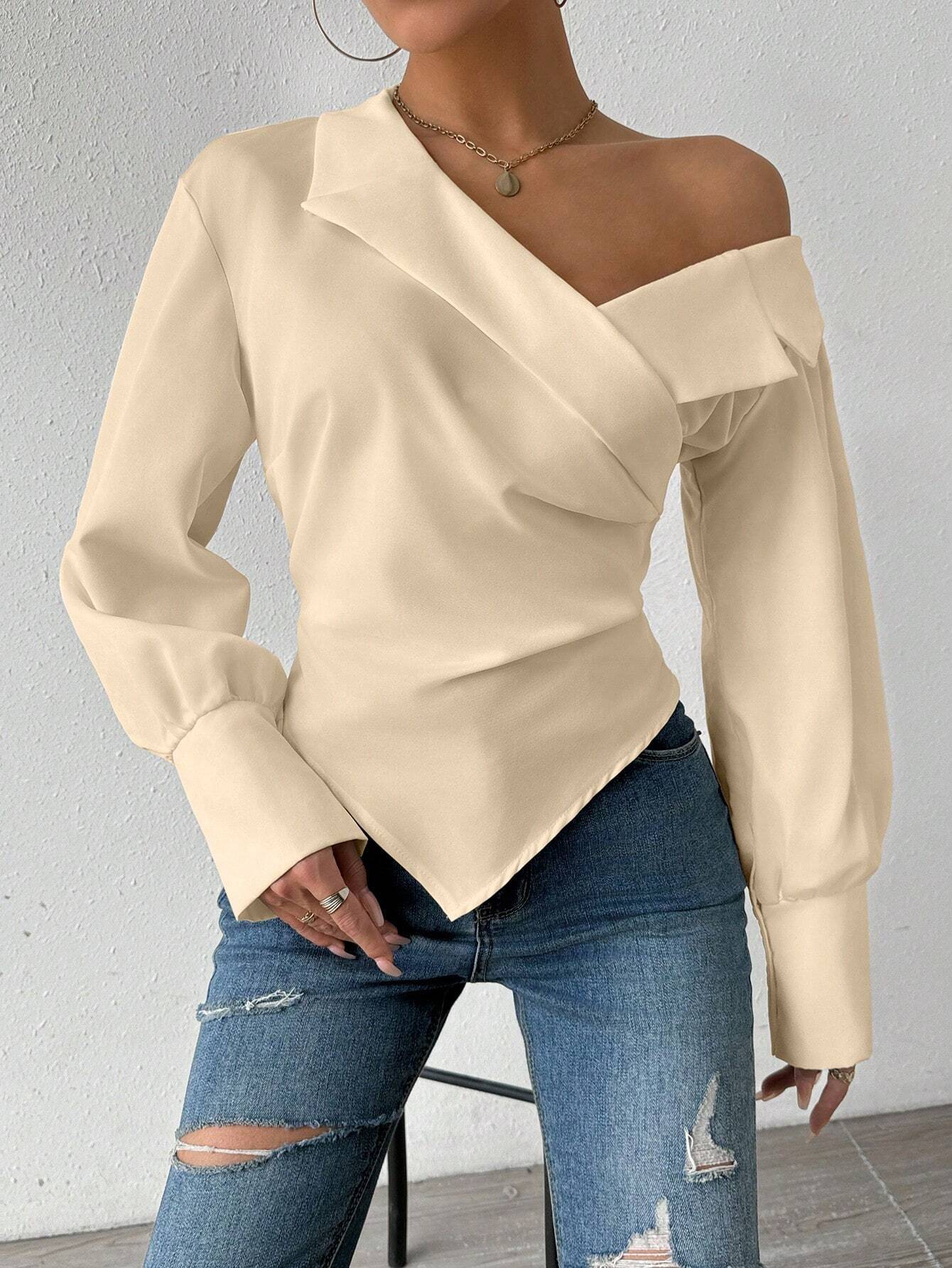 Privé Women's Irregular Shoulder Lantern Sleeve Shirt