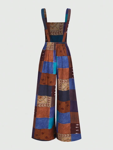 ROMWE Hippie Patchwork Overall Jumpsuit