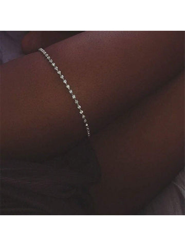 Simple & Sexy Rhinestone Single Leg Chain Faux Thigh Chain Summer Bikini Body Jewelry