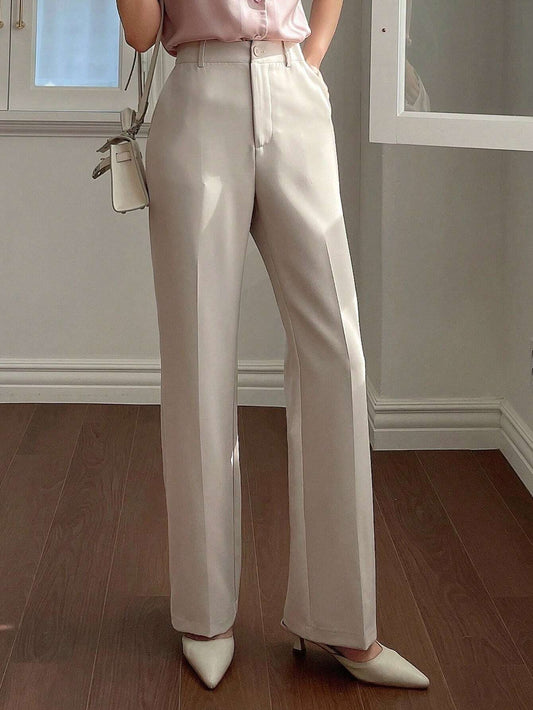 DAZY Women's Plain Pocket Straight Leg Business Casual Pants