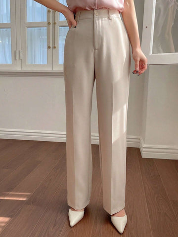 DAZY Women's Plain Pocket Straight Leg Business Casual Pants
