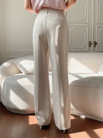 DAZY Women's Plain Pocket Straight Leg Business Casual Pants