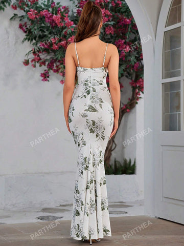 PARTHEA Solid Ruched Bodycon Formal Gown