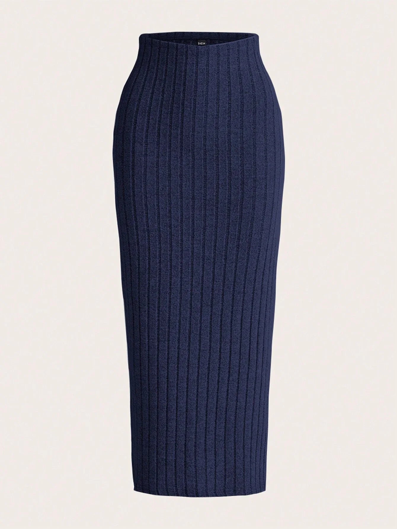 EZwear Solid Ribbed Knit Pencil Skirt