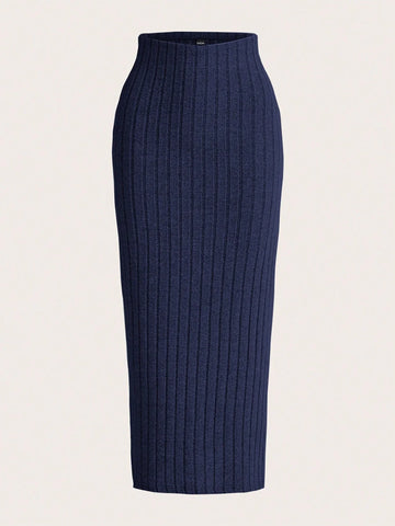 EZwear Solid Ribbed Knit Pencil Skirt