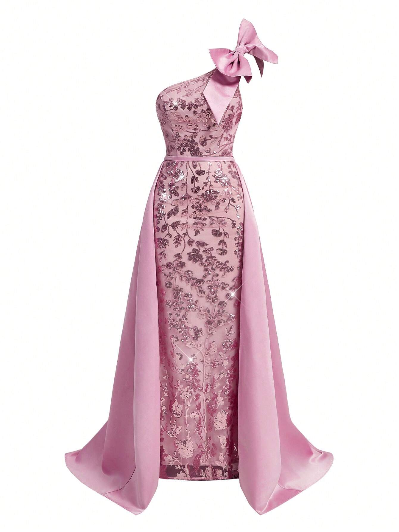 Belle Women's Gorgeous Sequin Shoulder Bowknot Maxi Evening Dress