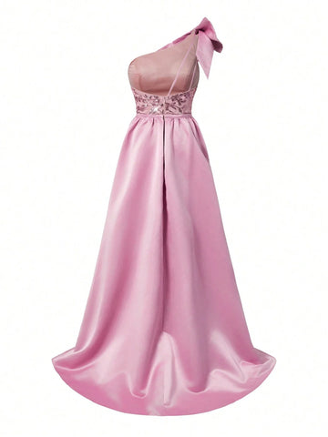 Belle Women's Gorgeous Sequin Shoulder Bowknot Maxi Evening Dress