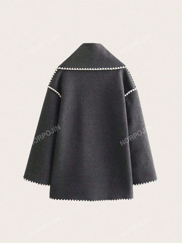 Woolen Coat Spliced With Scarf