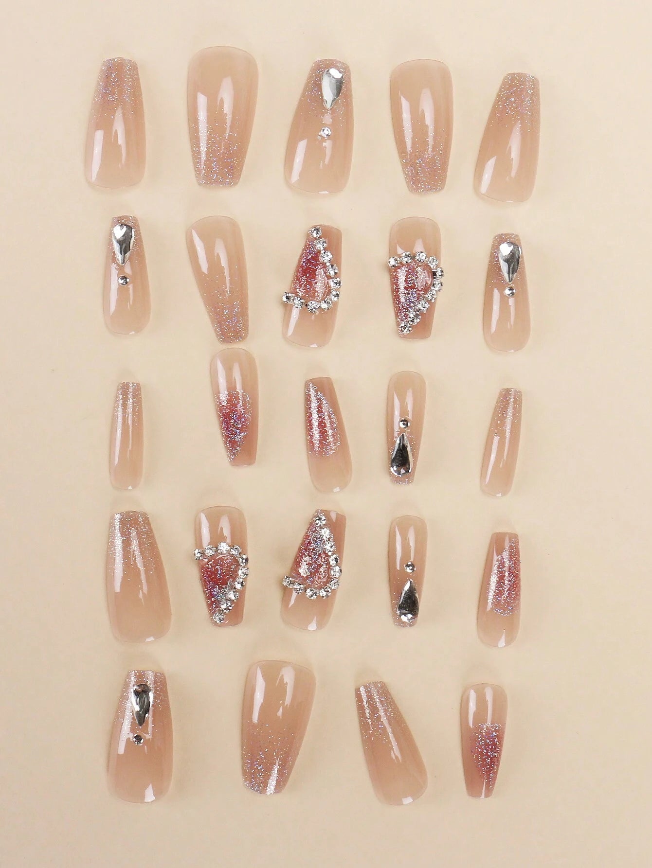 24pcs Short Coffin-shaped Metallic Foil Nail Tips Y2K Holographic Glitter Pearlescent Finishes False Nails