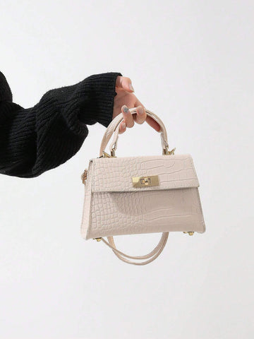 Mini Crocodile Pattern Fashionable Flap Top Handle Bag With Adjustable Shoulder Strap