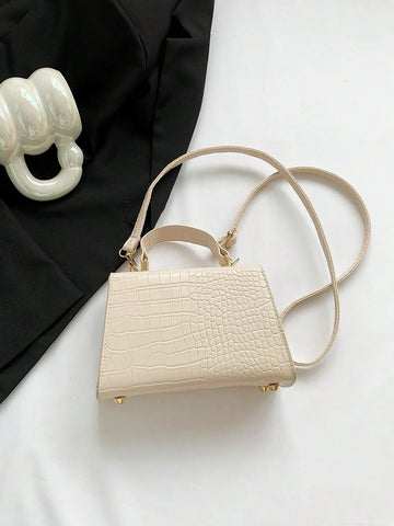 Mini Crocodile Pattern Fashionable Flap Top Handle Bag With Adjustable Shoulder Strap