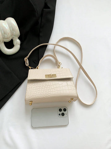 Mini Crocodile Pattern Fashionable Flap Top Handle Bag With Adjustable Shoulder Strap