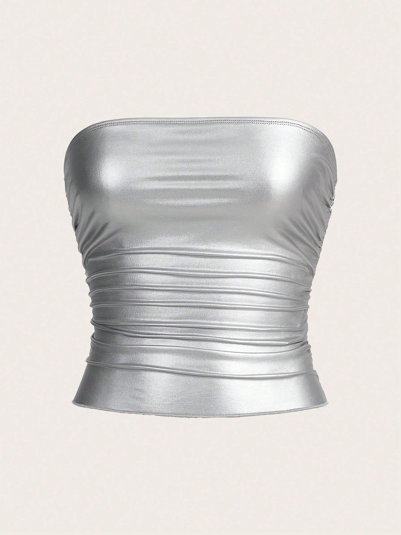 ICON Summer Solid Color Slim Fit Ruched Crop Tube Top
