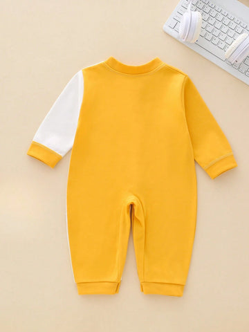 Baby Boy Cartoon Bear & Slogan Print Romper