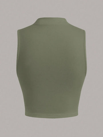 EZwear Stand Collar Pleated Sleeveless Top