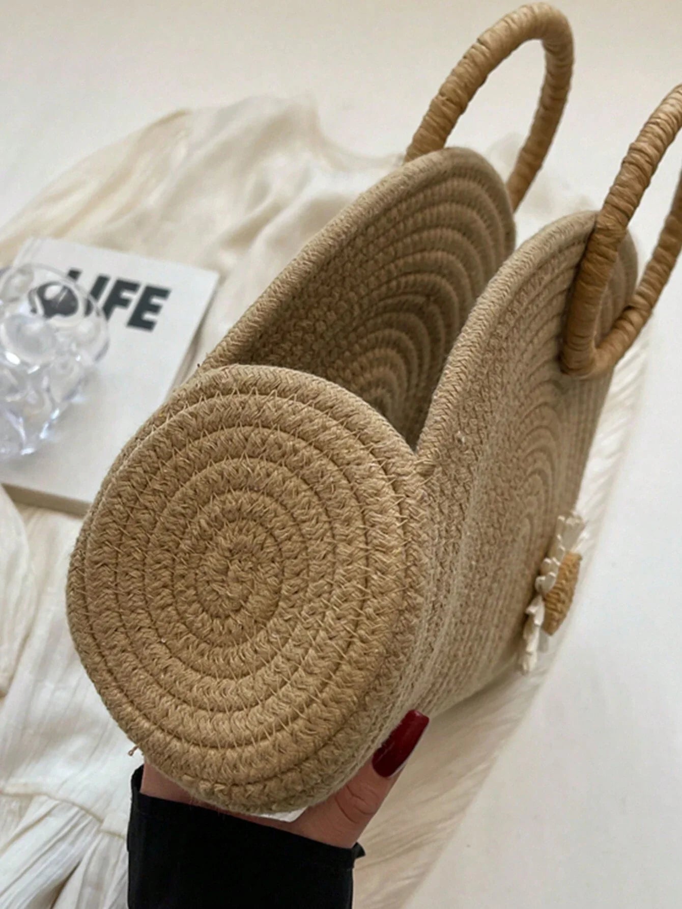 Straw Semi-Circular Tote Bag