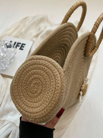 Straw Semi-Circular Tote Bag